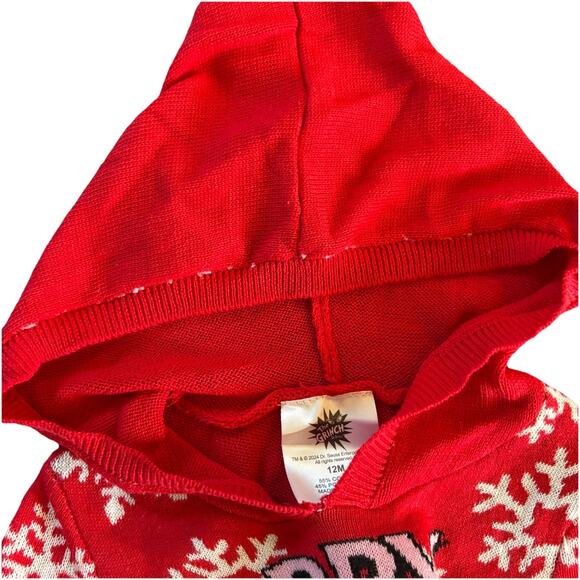 NWT Red Dr. Seuss Grinch Ugly Christmas Sweater Hoodie 12 Months Merry GRINCHMAS - Picture 5 of 9